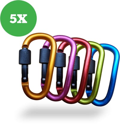 DX - Licht pakket Karabijnhaken - 5 stuks - 8x80mm - Diverse kleuren - Schroefopening