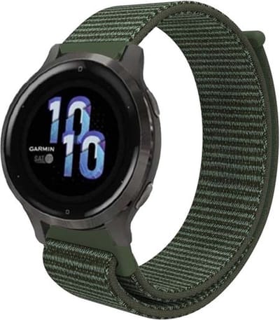 Strap-it Nylon Bandje – Groen/Donkergroen – Ademend & lichtgewicht stoffen smartwatch bandje met klittenbandsluiting – geschikt voor Garmin Vivoactive 4s / Vivomove 3s / Venu 2s / Venu 3s / Venu 4s