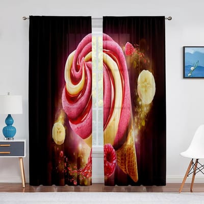 IJsthema Zomer Chocolade- en Fruitige Smaak Tule Raamgordijnen voor Woonkamer Slaapkamer Decoratief Transparant Voile Gordijn 1 PCS W100XH250cm&Rod Pocket