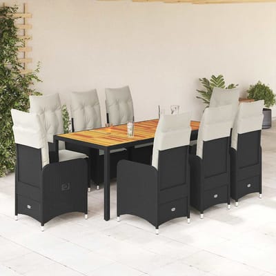 vidaXL - 9-delige - Bistroset - met - kussens - poly - rattan - zwart
