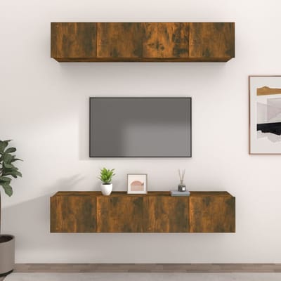 vidaXL - Tv-meubelen - 4 - st - 80x30x30 - cm - bewerkt - hout - gerookt - eikenkleur