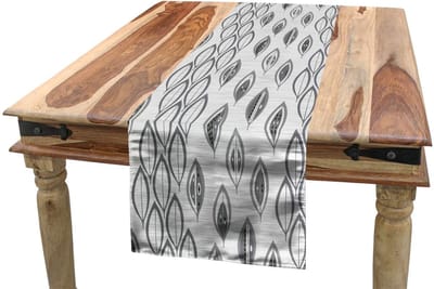 ABAKUHAUS tafelloper met bladeren in grijstinten – 40x225 cm, polyester
