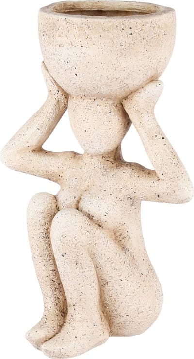 Dekoratief | Deco dame zittend m/bloempot, grijs, resina, 18x24x28cm | A250703