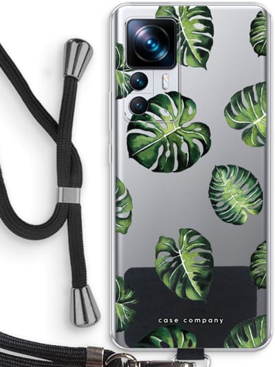 Case Company® - Hoesje met koord geschikt voor Xiaomi 12T hoesje met Koord - Tropische bladeren - Telefoonhoesje met Zwart Koord - Bescherming aan alle Kanten en Over de Schermrand