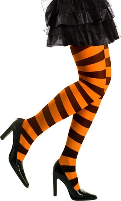 Carnaval verkleed panty - Gestreept/strepen - oranje/zwart - Dames - Heksen panty - 70 denier XL