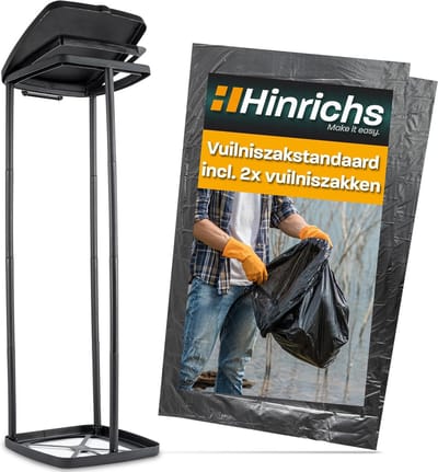 Afvalzakhouder 120L - Vuilniszakstandaard - Afval Scheiden - In Hoogte Verstelbaar - 335 x 29 x 45 cm - Zwart