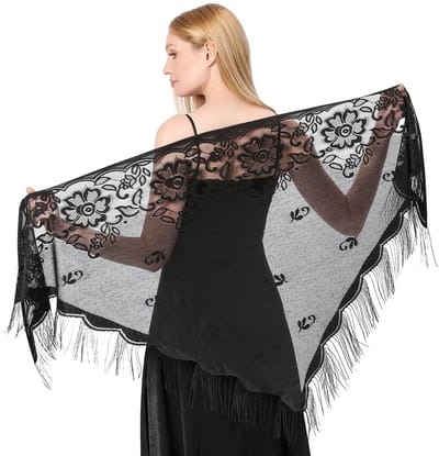Dailygoods- Stola met kantpatroon - Driehoekige Sjaal - Bruiloft/Cape - Avondjurken - Lichtgewicht/Transparant - Maat: 200x75 cm