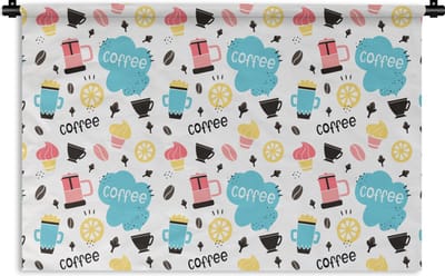 Wandkleed - Wanddoek - Patronen - Koffiebonen - Koffie - IJs - 180x120 cm - Wandtapijt