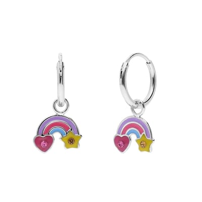 Lucardi Kinder Zilveren oorring kinderen regenboog - Oorbellen - 925 Zilver - Zilverkleurig