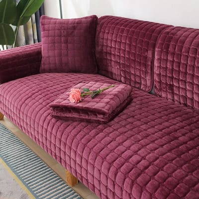Winterverdikt flanel bankkussen antislip eenvoudige moderne stoffen bankhanddoekhoes 90*240cm wijnrode kleur