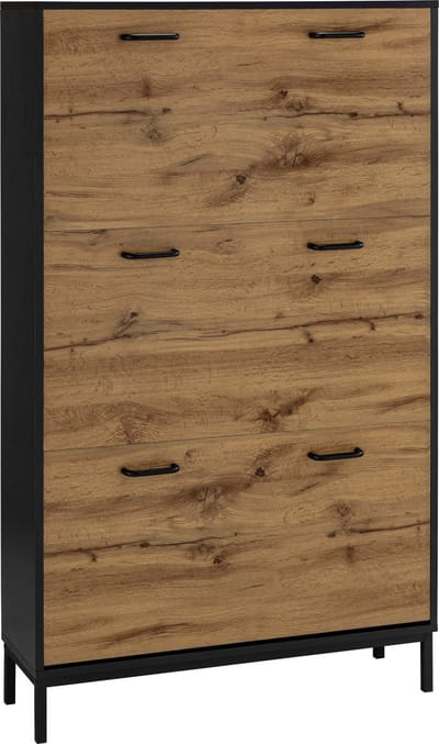 Rocco-Schoenenkast - 3 Kleppen - Zwart Eikenlook