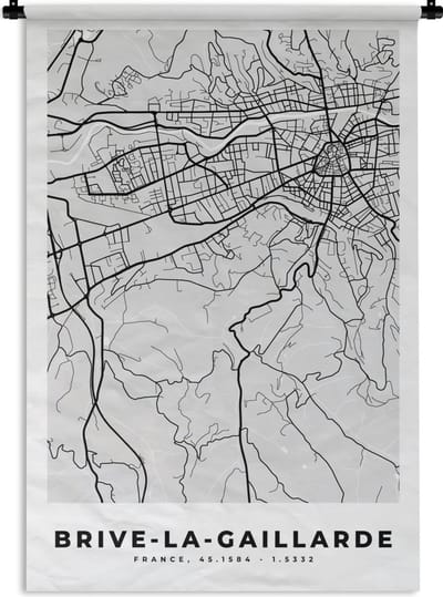 Wandkleed - Wanddoek - Frankrijk – Plattegrond – Kaart – Brive-la-Gaillarde – Stadskaart - 120x180 cm - Wandtapijt