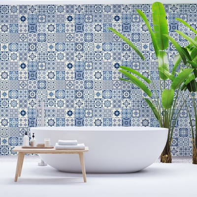 Zelfklevende tegelmuurstickers voor keuken en badkamer - 30 cementtegelstickers, Azulejos Tristana-stijl - 30 stickers, 10x10 cm
