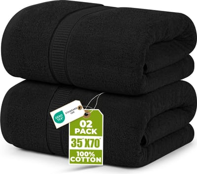 Towels - Premium Jumbo Badlaken (90 x 180 cm), 2 Pak 100% Ringgesponnen Katoen Zeer Absorberend en Snel Droog Extra Grote Badhanddoek - Superzachte hotelkwaliteit Handdoek (Zwart)