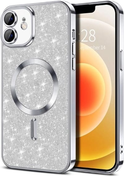 Glitter Telefoonhoesje Geschikt voor Magsafe met Camera Bescherming voor iPhone 16 - FuturiQ - Zilver