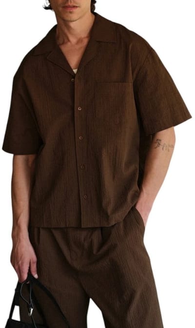 The Couture Club Heren Overshirt Bruin TCCM3066 Textured Revere