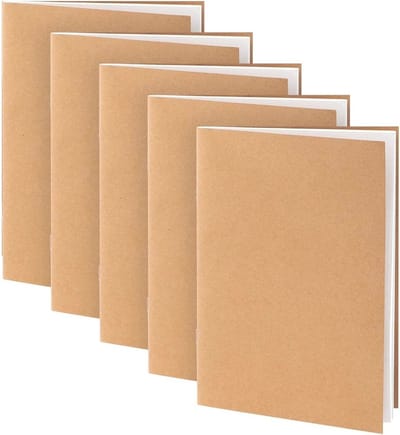 SnelShoppen - Set van 5 A5 Notebooks, Kleine Notitieblokken met Lege Pagina's, Kraft Papier, 36 Vellen per Notitieboek, Perfect voor Notities, Schetse