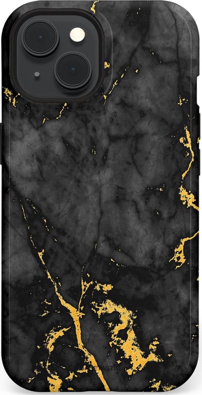 Casetastic hoesje geschikt voor Apple iPhone 15 - MagSafe - Dubbellaagse bescherming - Zwarte Marmer Goud - Fashion Case - Zwart Goud