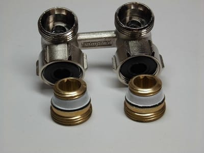 Tweekops Radiatorkoppelstuk met Afsluiters 50mm Hartafstand - Voorverwarming