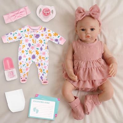 Babypop Meisje - Realistische pop - Spelen en verzamelen - Zacht stoffen lichaam - 457 cm - Roze
