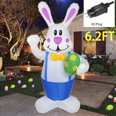 6.2FT Blauwe Bunny Opblaasbare Paas Opblaasbare Decoraties LED-verlichting Opblaasbare Tuindecoraties Binnen- en Buitentuindecoraties