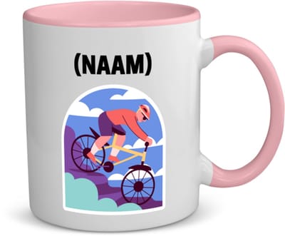 Akyol - mountainbike met eigen naam koffiemok - theemok - roze - Sport - mountainbiker - sport - 350 ML inhoud