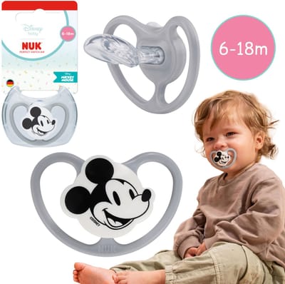 DISNEY Mickey Mouse NUK Air-fopspeen, orthodontische siliconenfopspeen voor baby's 6-18m + etui