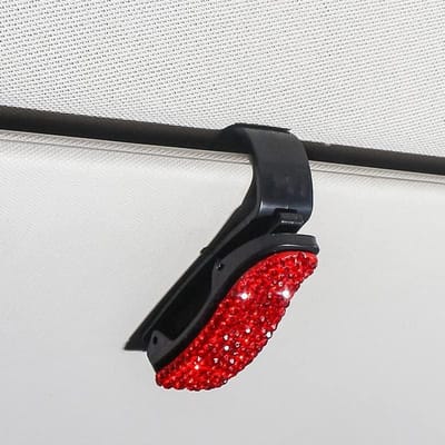 Brillenhouder Auto - Zonnebril Clip - Veilig Opbergen - Strass Kristal - 2 stuks - Rood