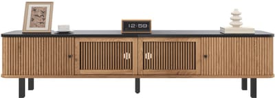 TV-Meubel - 190 x 35 x 45 cm - Lowboard met 2 Schuifdeuren en 2 Roosterdeuren - MDF - Houtkleur
