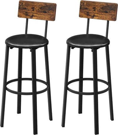 Barstoelen 2 Stuks 39 x 39 x 100 cm Bruin Zwart Stoffen Met Rugleuning Zachte Zitting Eenvoudig Te Monteren Voor Eetkamer Keuken Bar