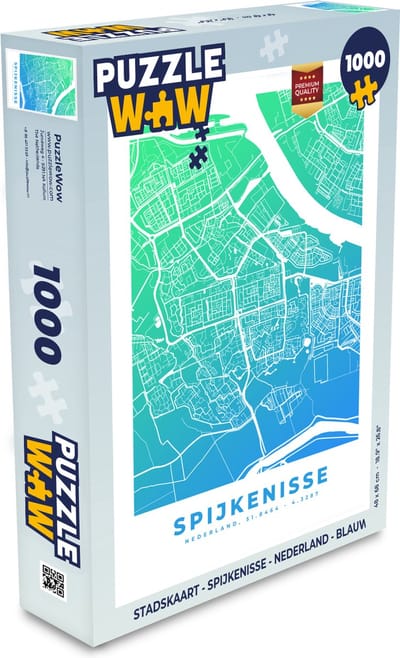 Puzzel Stadskaart - Spijkenisse - Nederland - Blauw - Legpuzzel - Puzzel 1000 stukjes volwassenen - Plattegrond