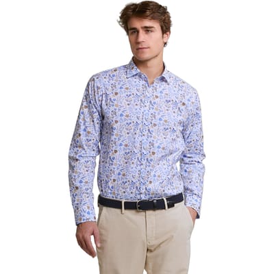 River Woods Custom Fit Floral Shirt Blue/beige Size: M | Casual Shirts Outlet | Heren | Blauw