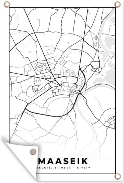 Muurdecoratie Stadskaart – Zwart Wit - Kaart – Maaseik – België – Plattegrond - 120x180 cm - Tuinposter - Tuindoek