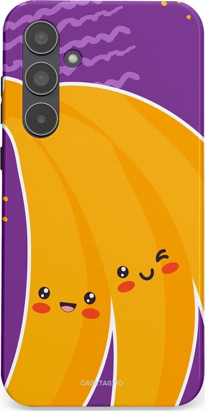 Casetastic hoesje geschikt voor Samsung Galaxy A55 - Dubbellaagse bescherming - Blije Banaan - Fashion Case - Lavendel Geel