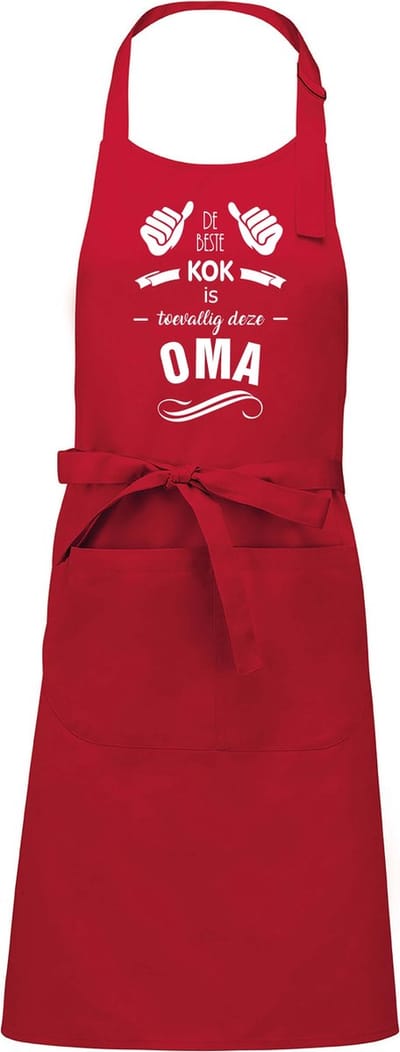 Cadeauschort - Tekstschort - Keukenschort met je naam - kookschort - verjaardag - moederdag - De beste kok is toevallig deze Oma - rood