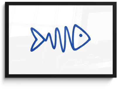 Poster in lijst - Fotolijst 60x40 cm - Posters - Vis - Minimalistisch - Blauw - Lijn - Posterlijst zwart - Decoratie - Wanddecoratie woonkamer - Muurdecoratie slaapkamer
