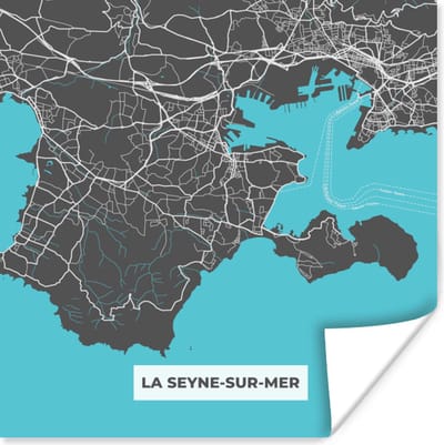 Poster Plattegrond - La Seyne-sur-Mer - Frankrijk - Stadskaart - Kaart - 100x100 cm XXL