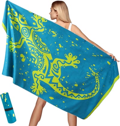 Famanu – Grote microvezel strandhanddoek, 200 x 100 cm, compact, zandbestendig, lichtgewicht en sneldrogend, met nettas, ideaal voor strand en sauna