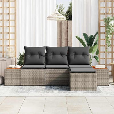vidaXL Tuinbank Set met kussen met kussen 4 pcs Grijs poly rattan
