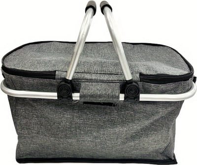 Livano Picknickmand - Picknickmanden - Piknik - Pick Nick - Picknicktas - Mand - Lunchbox - Zomer - Grijs