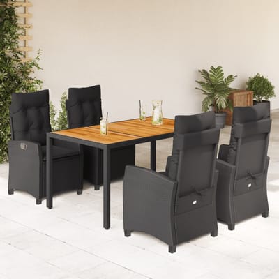 vidaXL - 5-delige - Tuinset - met - kussens - poly - rattan - zwart