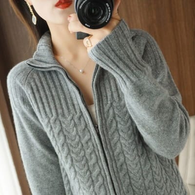 Vest Ritsjas Dames Nieuw Temperament Warm Lange Mouw Losse Trui Herfst en Winter L grijze kleur