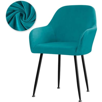 Housse de Chaise de Salle à Manger Courbée Minimaliste Velours Renard Argenté Housse de Chaise de Maquillage Élastique Usage Domestique Hôtel Haut de Gamme Housse de Fauteuil Haut 48cm bleu turquoise