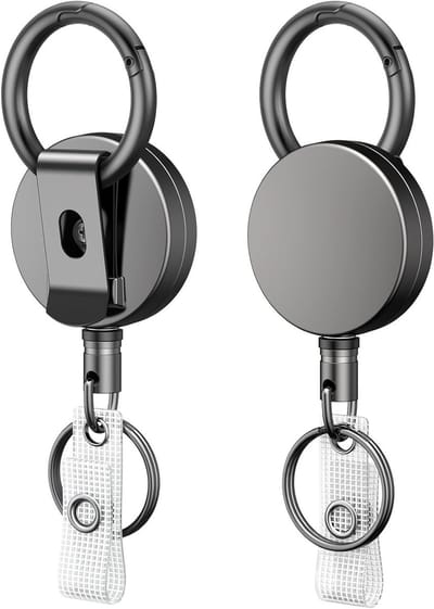 Set van 2 Stevige Retractable Badge Reel voor Badgehouder, Metalen Sleutelhanger met Riemclip, 70cm Nylon Koord en Duurzaam Ontwerp