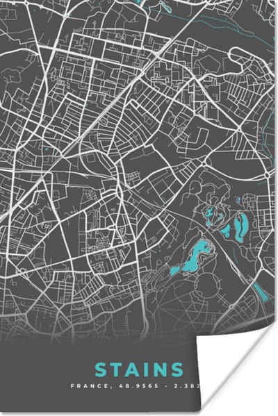 Poster Stains - Frankrijk - Stadskaart - Kaart - Plattegrond - 120x180 cm XXL
