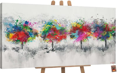 Canvas schilderij groot handgeschilderd kleurrijk woud natuur bos – YS-Art Gallery – Frisse wanddecoratie voor woonkamer – Modern schilderij voor slaapkamer en hal