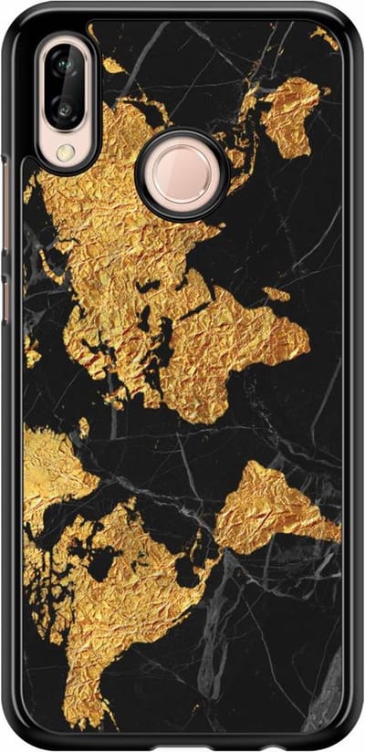 Casimoda® telefoonhoesje - Geschikt voor Huawei P20 Lite (2018) - Wereldmap - Zwart TPU hoesje - Backcover - Zwart - Natuur