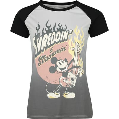 Mickey & Minnie Mouse - Disney T-shirt - Shreddin' & Strummin' - S tot M - voor Vrouwen - zwart-grijs