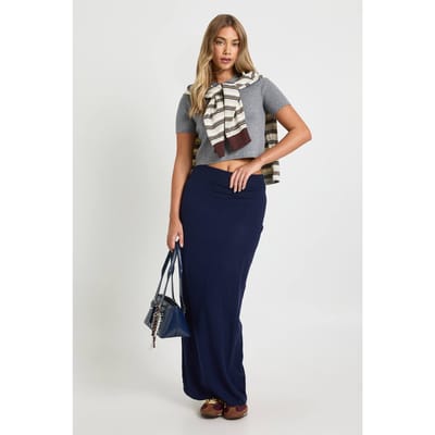 boohoo Dames Geribde Gebreide Maxi Rok | Navy | Maat: Small