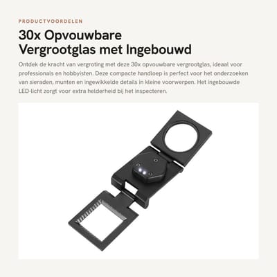 Dailygoods- Vergrootglas 30x - Opvouwbaar - Draagbaar - Handloep met LED-licht - Compact Ontwerp - Voor Sieraden en Munten - Loep